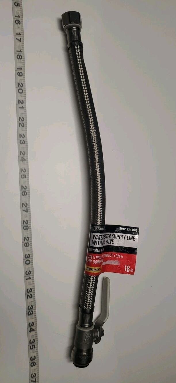 Everbilt 18" Water Heater Supply Line 3/4" Push‑To‑Connect Ball Valve NEW